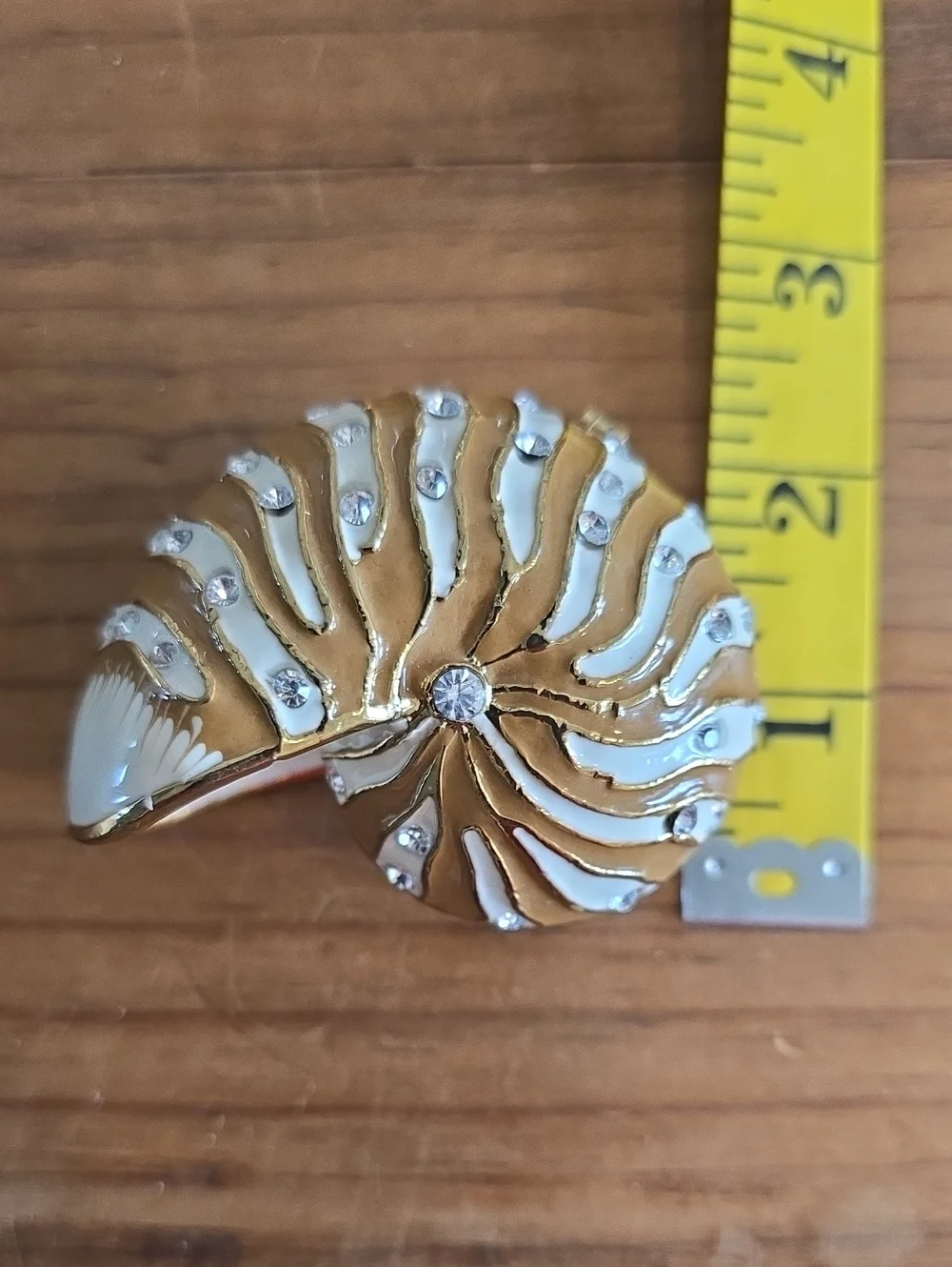 Nautilus Shell Enameled Box with Rhinestones